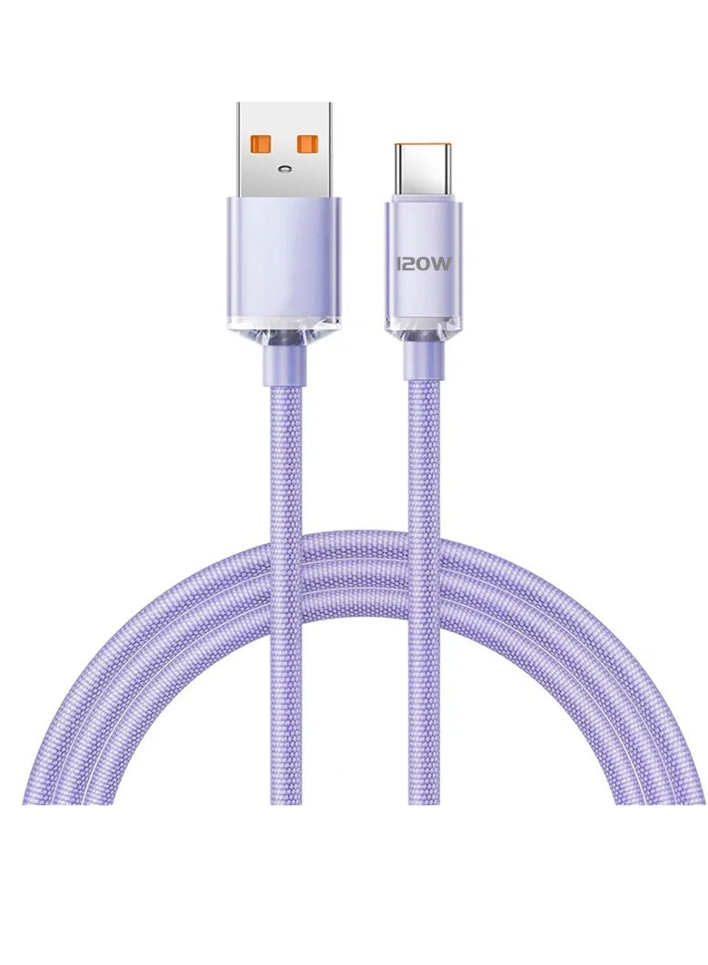 AROAQ PD Type C Cable, Super Fast And Stable USB C Data Cable, Sturdy And Durable Quick Charging And Data Transfer Cable, High Power Charging Cable With 480Mbs Transfer Rate, (120W, Purple 2m Length) - Image 1