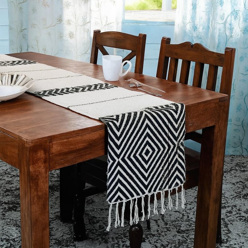 STONEMUNK Cotton Table Runner 13'' x 72'' Eco-Friendly Hand-Made Cotton Runner for Parties, Dining Table, Wedding, Boho Runner - (Black - T.R (Diamond)) - Image 2