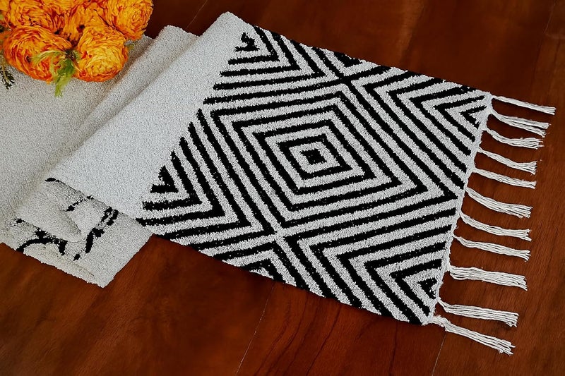 STONEMUNK Cotton Table Runner 13'' x 72'' Eco-Friendly Hand-Made Cotton Runner for Parties, Dining Table, Wedding, Boho Runner - (Black - T.R (Diamond)) - Image 3