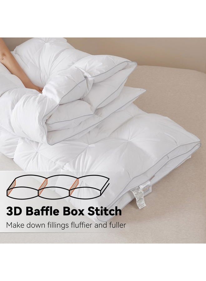 Snowman All-Season 75% Down Comforter King Size, Pinch Pleat Duvet Insert with 8 Corner Tabs, Medium Warm Bed Comforter, Soft and Durable Down Proof Cotton Blended Fabric (White, 106"x90") - Image 5