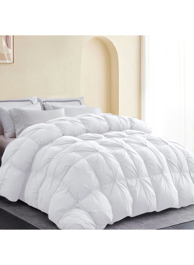 Snowman All-Season 75% Down Comforter King Size, Pinch Pleat Duvet Insert with 8 Corner Tabs, Medium Warm Bed Comforter, Soft and Durable Down Proof Cotton Blended Fabric (White, 106"x90") - Image 1