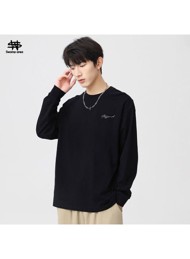 Swamp Area Cotton Long Sleeve T-Shirt Men And Women Spring Autumn American High Street Loose Casual Couple Top Sw08 Black M - Image 1