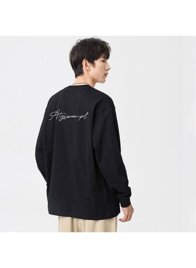 Swamp Area Cotton Long Sleeve T-Shirt Men And Women Spring Autumn American High Street Loose Casual Couple Top Sw08 Black M - Image 2