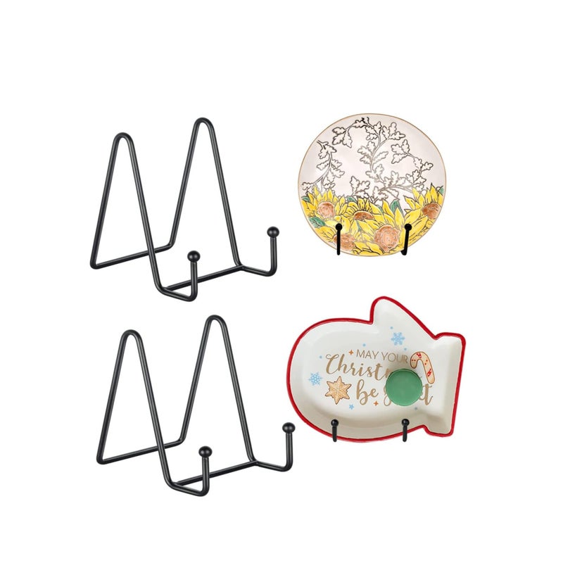 SOLARAE حاملات الأطباق للعرض 3 بوصة حامل الأطباق للعرض + حامل إطار معدني للصورة، طبق زينة، كتاب، حامل صور (عبوة 2) - Image 1