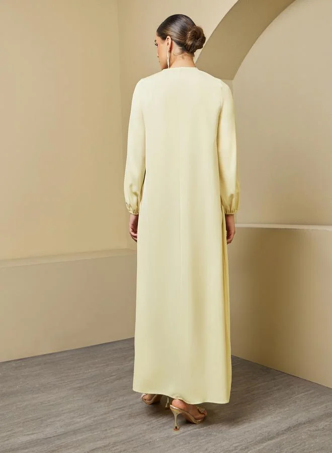 Styli Lace Trim Detail V Neck A-Line Jalabiya