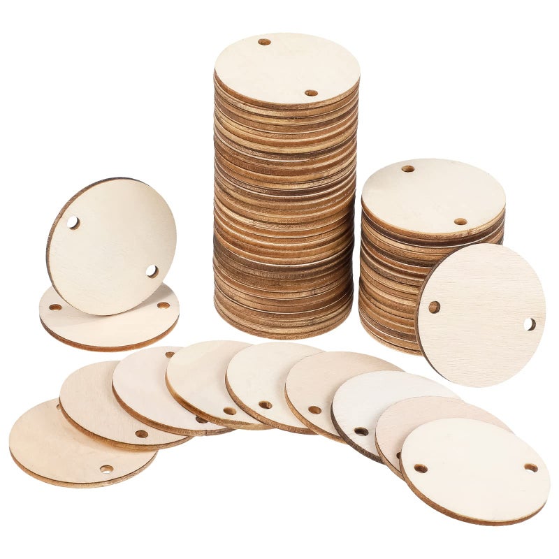 Bememo Bememo 15 Inches Circle Wooden Tags Birthday Board Tags with 2 Holes for Birthday Board DIY Crafts200 Pieces