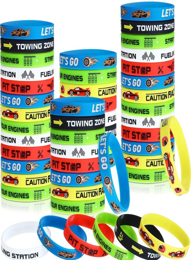 Skylety 48 Pack Race Car Party Favors Race Car Silicone Bracelets Racing Checkered Flag Wristbands Racing Flag Rubber Bracelets Birthday Party Decorations for Sports Events Fitness Dirt Bike Task - Image 1