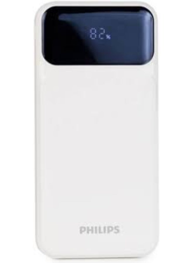 Philips Power Bank, 10000mAh Battery Capacity, LCD Display, Programmable Power Supply, White - Image 1