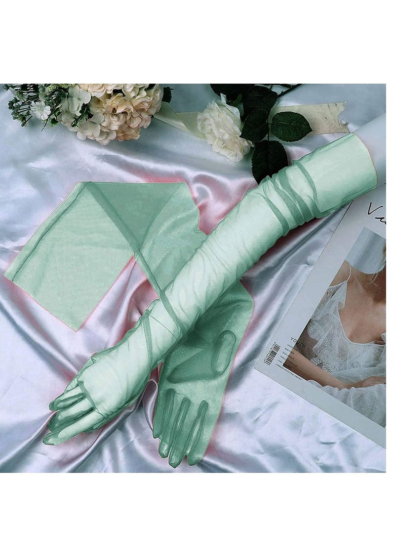 Excefore Ladies Tulle Gloves Women's long Wedding Bridal Long Opera Party Evening 27inch Elbow Length Sheer for Dinner Parties  - Image 2