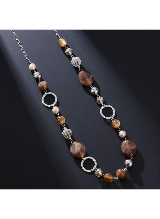 Pearl&Club Long Beaded Necklaces For Women Sweater Chain Fashion Jewelry Necklace Gifts For Women(23Brown)  - Image 3