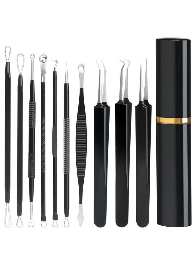 Baxrou Pimple Popper Tool Kit10 Pcs Professional Blackhead Remover Comedones Extractor For Easy Removal For Pimplesblackheadszit Removing Facial And Nose Acne Removal Kit With Metal Box (Black) - Image 1