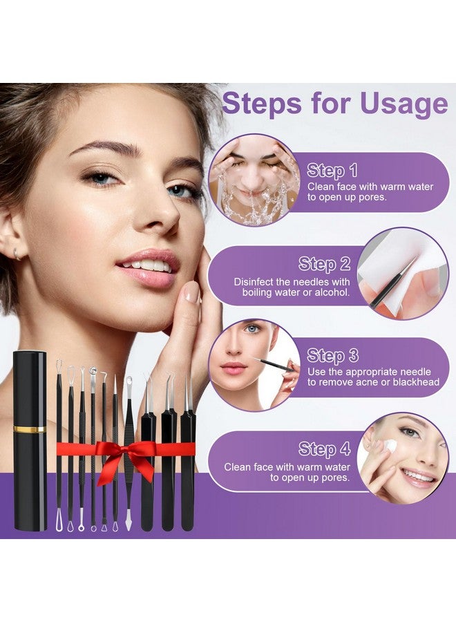 Baxrou Pimple Popper Tool Kit10 Pcs Professional Blackhead Remover Comedones Extractor For Easy Removal For Pimplesblackheadszit Removing Facial And Nose Acne Removal Kit With Metal Box (Black) - Image 5