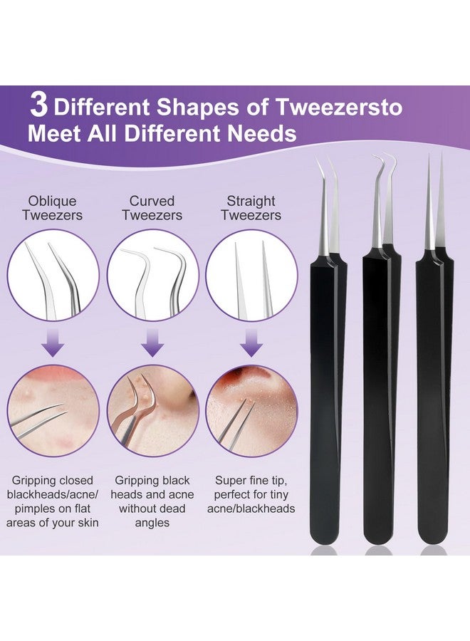 Baxrou Pimple Popper Tool Kit10 Pcs Professional Blackhead Remover Comedones Extractor For Easy Removal For Pimplesblackheadszit Removing Facial And Nose Acne Removal Kit With Metal Box (Black) - Image 2