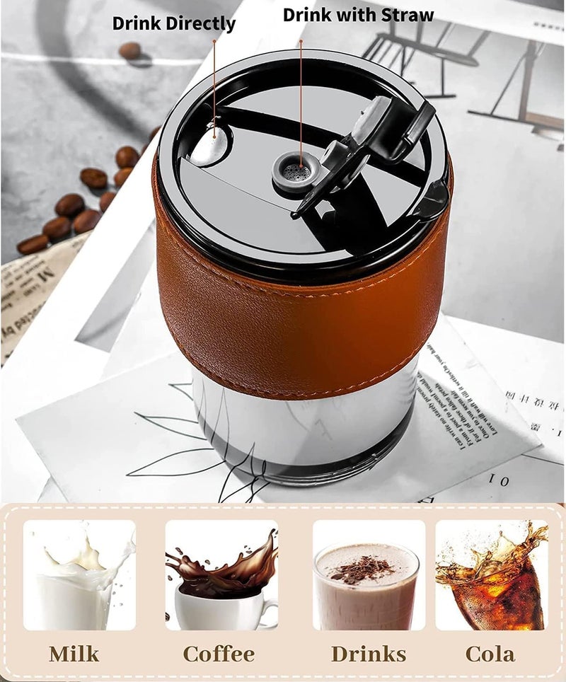 KELVEE Glass Sipper With lid And Straw Pack Of 1, 450ml Spill Proof Glass Coffee Tumbler Iced Tea Coffee Mugs With Leather Sleeve Clear Multipurpose Cups For Juice, Cocktail Home Office & Travel - Image 1