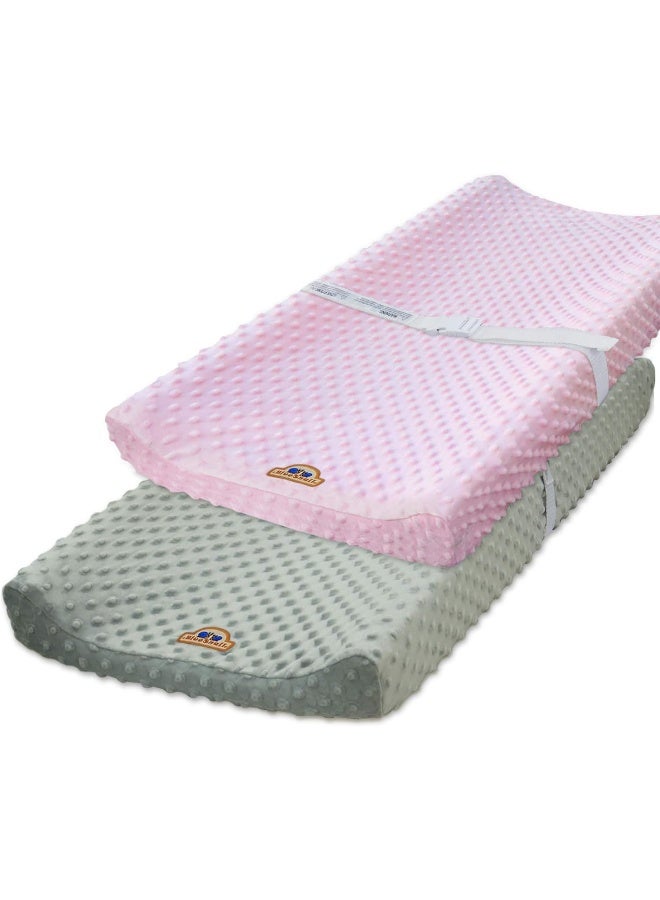 BlueSnail Ultra Soft Minky Dot Changing Pad Cover 2 Pack (Gray+Pink, 2 Pack) - Image 1