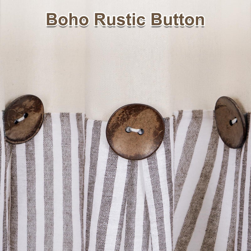ASPMIZ Cotton Linen Farmhouse Curtains Boho Rustic Button Panel, Country Window Curtain & Drapes, Brown Stripe Modern Curtains for Living Room, Back Tab & Rod Pocket Curtain 52 x 84 Inch, 2 Panels - Image 3