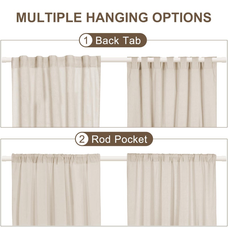 ASPMIZ Cotton Linen Farmhouse Curtains Boho Rustic Button Panel, Country Window Curtain & Drapes, Brown Stripe Modern Curtains for Living Room, Back Tab & Rod Pocket Curtain 52 x 84 Inch, 2 Panels - Image 5