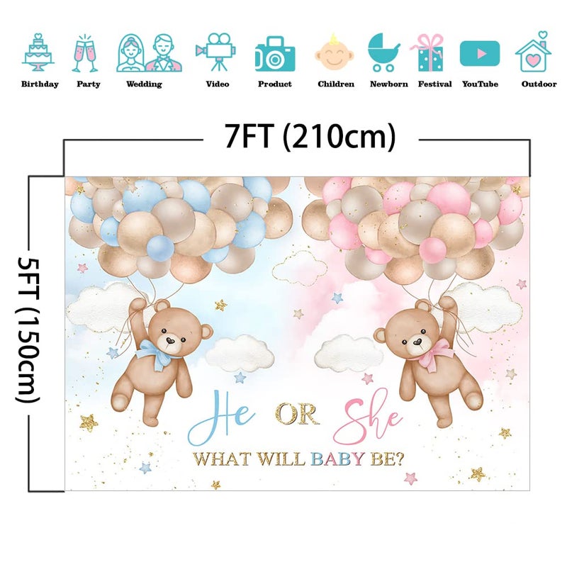 Mocsicka Gender Reveal Backdrop, 7x5ft, Blue, Vinyl Fabric, Photo Booth Props, Cake Table Decoration, We Can Bearly Wait - Image 4