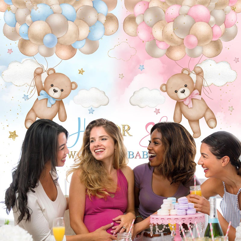 Mocsicka Gender Reveal Backdrop, 7x5ft, Blue, Vinyl Fabric, Photo Booth Props, Cake Table Decoration, We Can Bearly Wait - Image 3