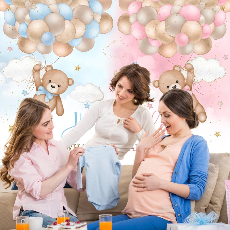 Mocsicka Gender Reveal Backdrop, 7x5ft, Blue, Vinyl Fabric, Photo Booth Props, Cake Table Decoration, We Can Bearly Wait - Image 5