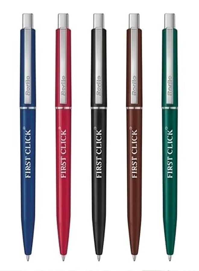 FIRST CLICK Jottek Feathersoft Retractble 5 Pen 10 Refill, Set of Pens and Refills Assorted Colours Blue Writings Waterproof Ink Fully Gripped Click Ball Pens - Image 2