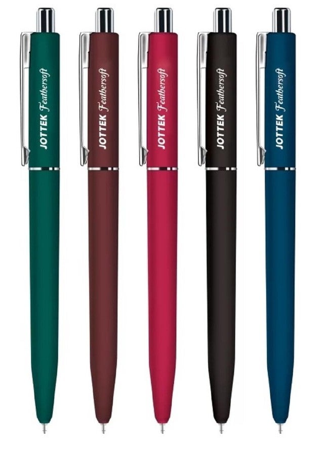 FIRST CLICK Jottek Feathersoft Retractble 5 Pen 10 Refill, Set of Pens and Refills Assorted Colours Blue Writings Waterproof Ink Fully Gripped Click Ball Pens - Image 5