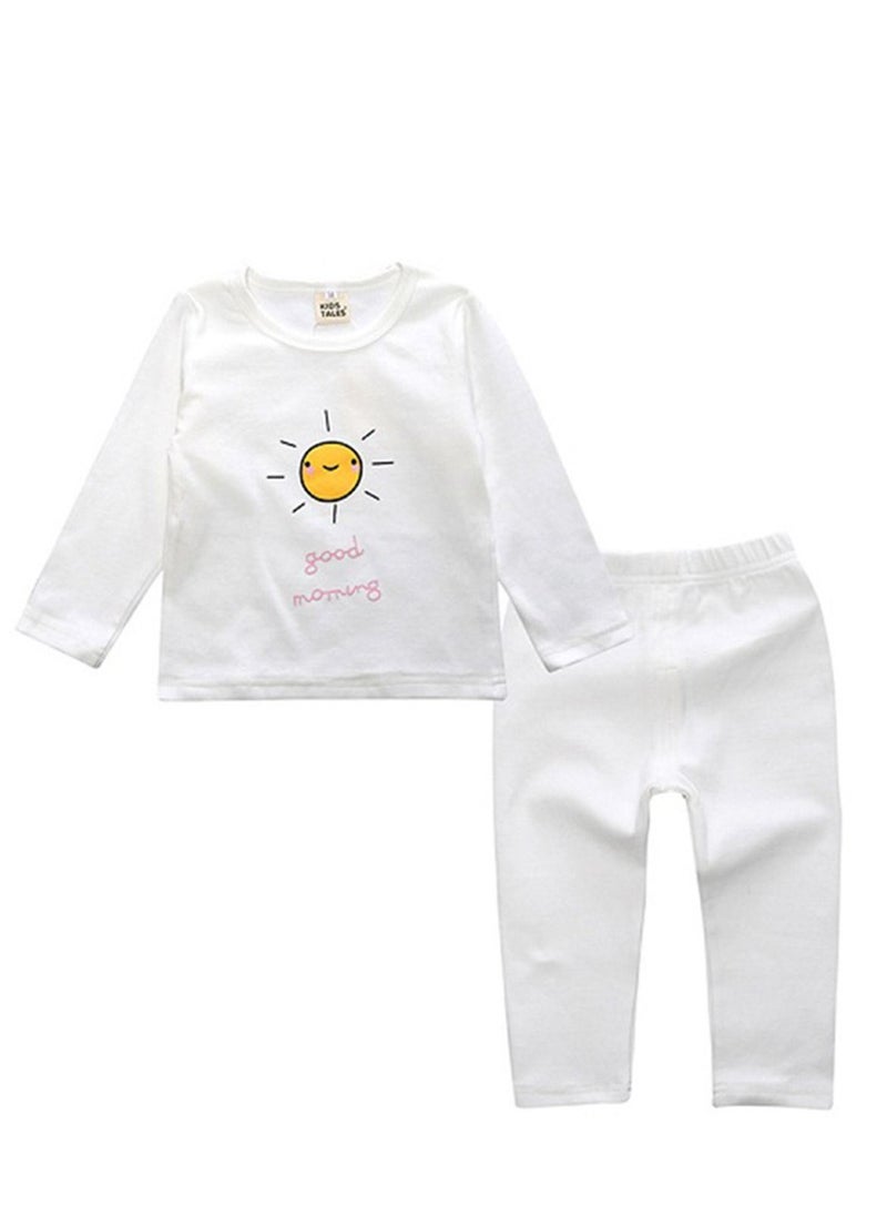 KIDS TALES Children's Pajama Set In Children's Underpants Baby Belly Care Home Wear White 
