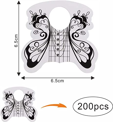 VNC 200 Pcs Nail Form Guide Acrylic Tip Extension Forms Black And White Color Sticker Rroll Manicure Tool for Acrylic UV Gel Nail Art Tips Butterfly Shape Long Nail Extension Bluider Forms - Image 2