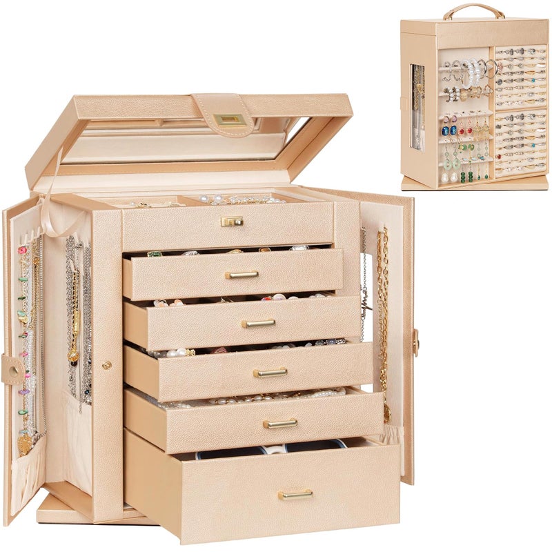 AKOZLIN Jewelry Box 360 Rotating 6Tier Functional Jewelry Storage Case Organizer for Women Girls Ring Necklace Earring Bracelet Holder with Mirror - Image 2