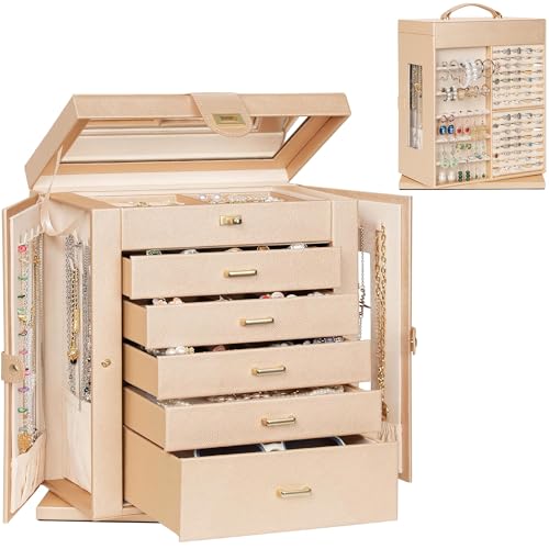 AKOZLIN Jewelry Box 360 Rotating 6Tier Functional Jewelry Storage Case Organizer for Women Girls Ring Necklace Earring Bracelet Holder with Mirror - Image 1
