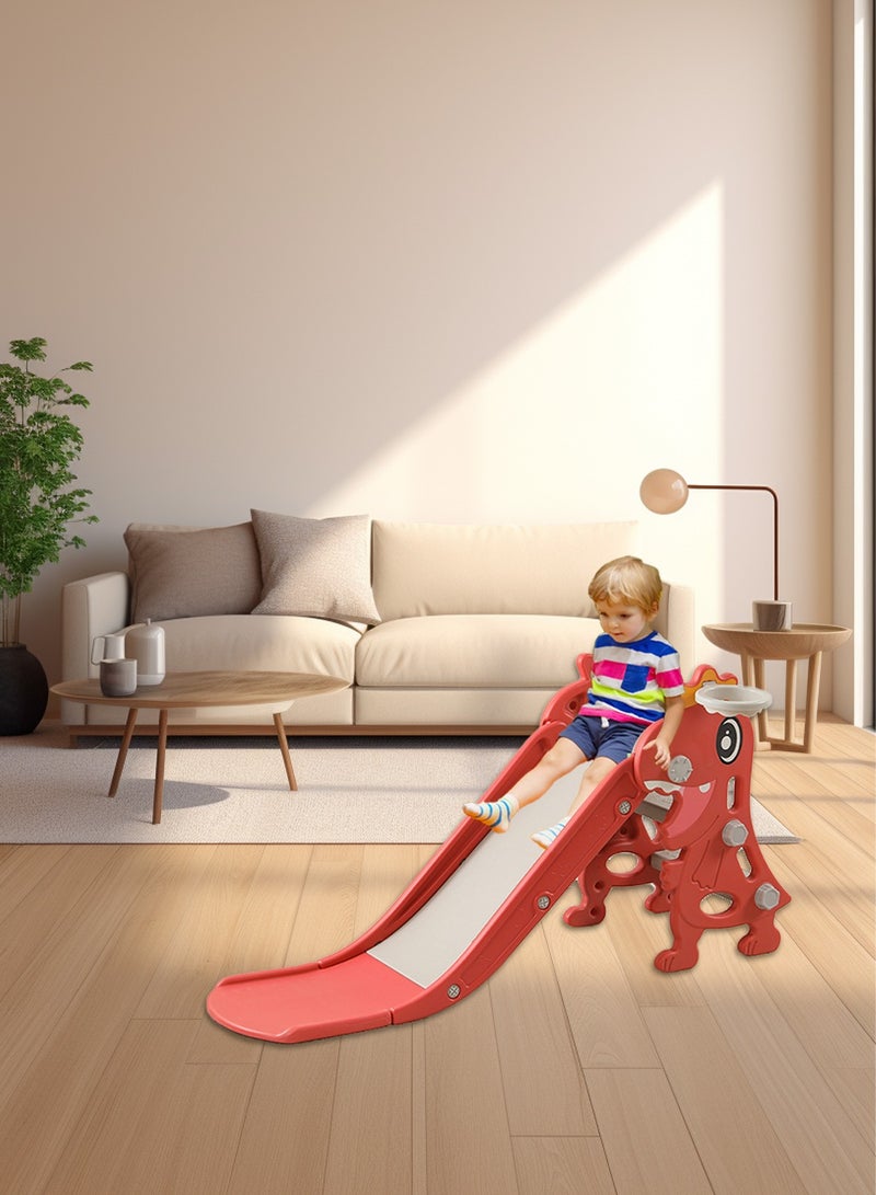 ما بيبي زحليقة أطفال قابلة للطي، زحليقة ترفيهية مستقلة، سهلة التجميع، مجموعة ألعاب تسلق للأطفال مناسبة للترفيه الداخلي والخارجي للأطفال مع حامل كرة السلة - Image 2