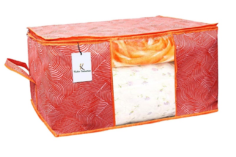 Kuber Industries Leheriya Design Underbed Storage Bag Storage Organiser Blanket Cover Set of 3 Orange Extra Large Size CTKTC15218 - Image 2