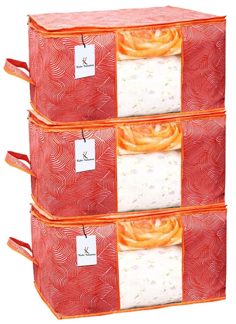 Kuber Industries Leheriya Design Underbed Storage Bag Storage Organiser Blanket Cover Set of 3 Orange Extra Large Size CTKTC15218 - Image 1