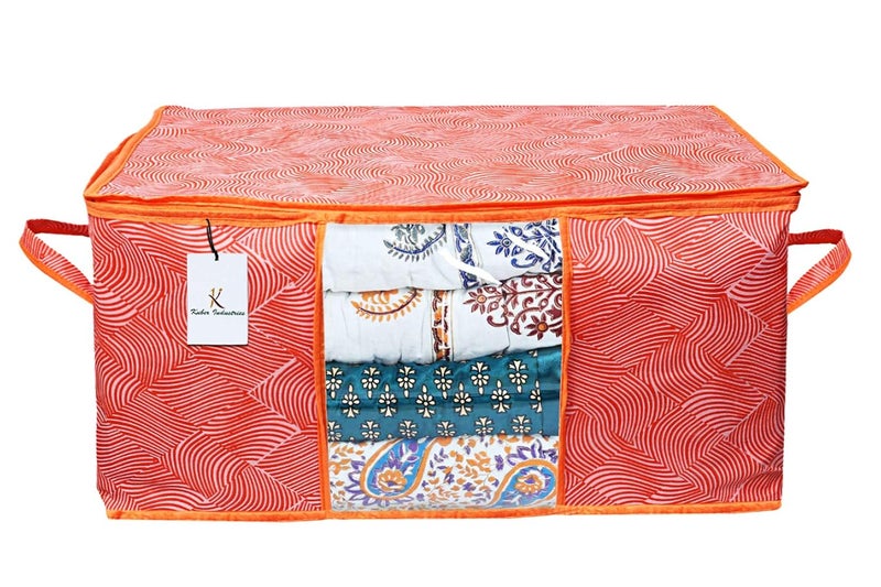 Kuber Industries Leheriya Design Underbed Storage Bag Storage Organiser Blanket Cover Set of 3 Orange Extra Large Size CTKTC15218 - Image 3