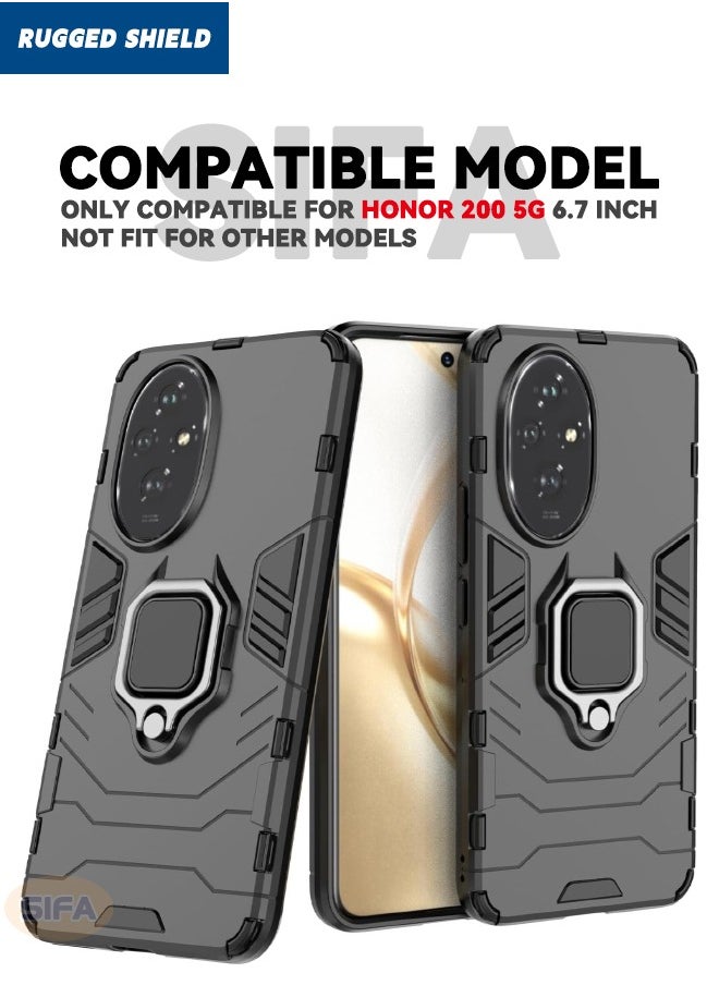 RUGGED SHIELD Honor 200 5G Case, Built-in 360° Rotate Ring Kickstand, Military Grade Shockproof Case, Heavy Duty Shockproof Protective Case Cover for Honor 200 5G 6.7 inch, Black  - Image 2