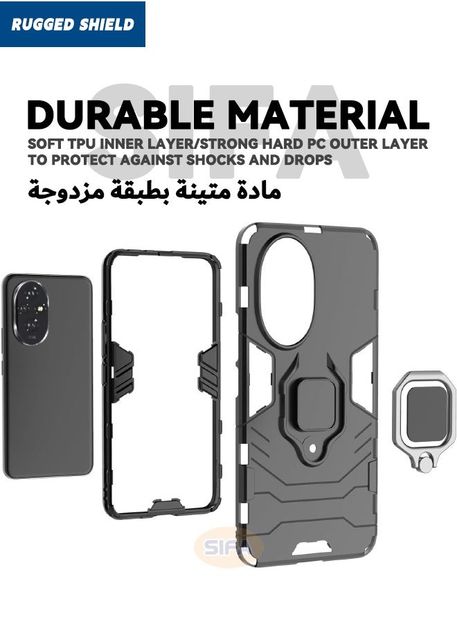 RUGGED SHIELD Honor 200 5G Case, Built-in 360° Rotate Ring Kickstand, Military Grade Shockproof Case, Heavy Duty Shockproof Protective Case Cover for Honor 200 5G 6.7 inch, Black  - Image 3