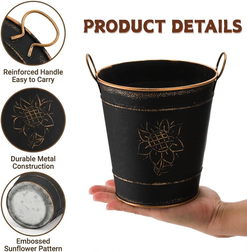 AVLA 3 Pack Galvanized Bucket, Rustic Farmhouse Metal Flower Vase, Vintage Plant Pot, Decorative Tin Pails with Handles for Wedding Decorations, Centerpieces, Home Decor, Garden Planter, 5.7 Inch - Image 3