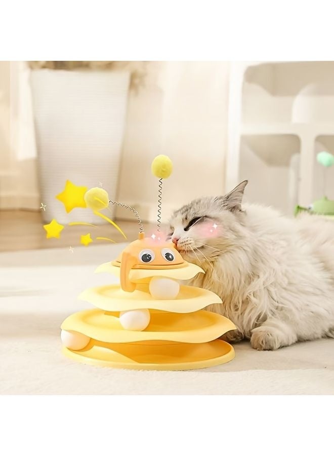 MOWKIT Bee Amusement Disc Ice Cream Cat Teasing Device, a Self-Entertaining Toy for Cats (Accessories Include Ears of Varying Lengths, Ears Are Sent Randomly), Without Battery - Image 1