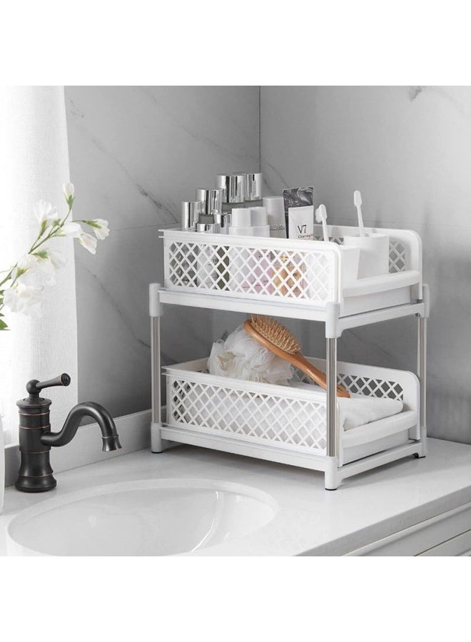 ECVV Under Sink Organizers and Storage, 2 Tier Sliding Shelves for Kitchen Bathroom Countertop, Under Cabinet Organizers with Pull Out Drawers White - Image 4