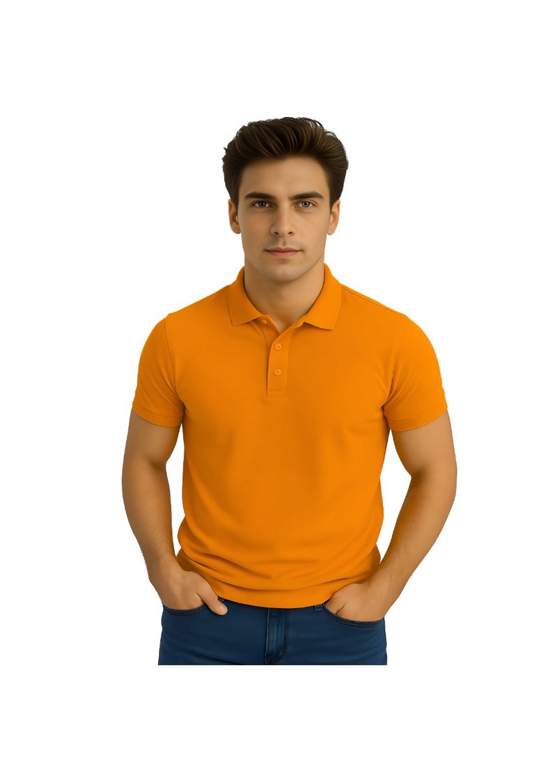 PRINTSHOP4ME Basic Adult Unisex Polo Short Sleeve Tshirt 220 Gsm Orange - Image 1