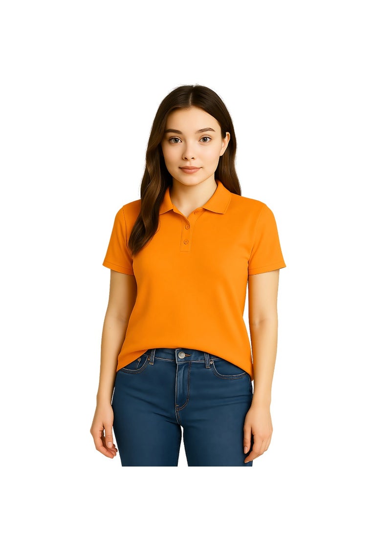 PRINTSHOP4ME Basic Adult Unisex Polo Short Sleeve Tshirt 220 Gsm Orange - Image 2