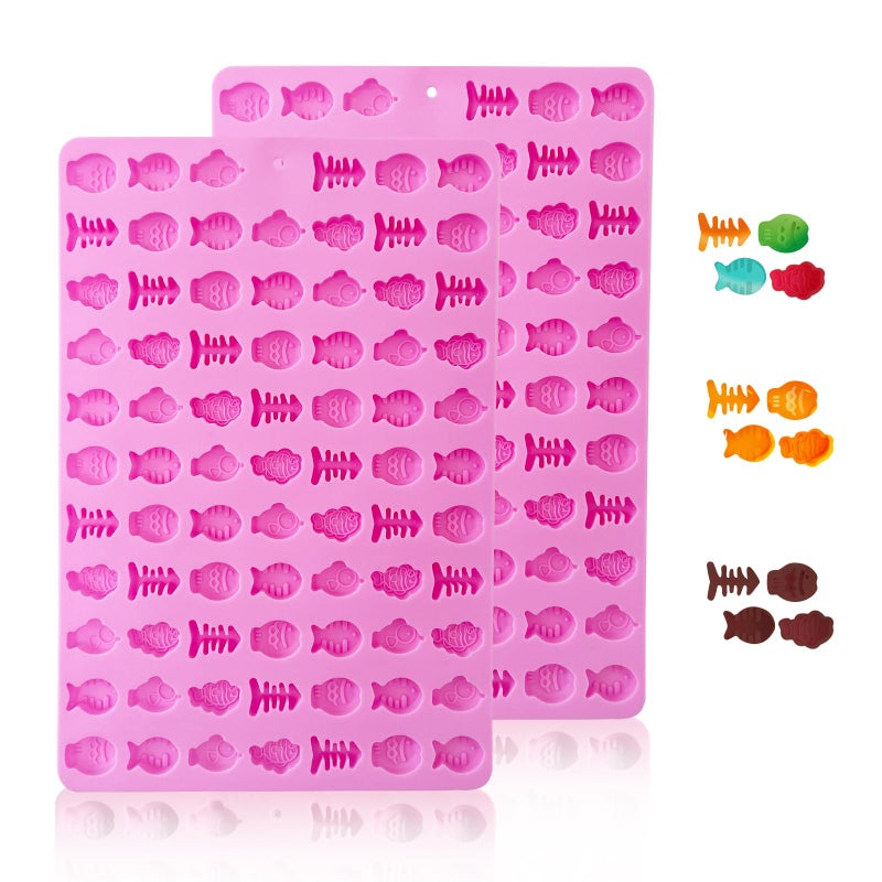 Ecerangus 2 PCS Gummy Fish Candy Molds Silicone, Cat Dog Treat Molds,152 Cavity Fish Mini Silicone Mold for Chocolate, Fondant, Candy, Biscuits, Cookie, Jelly and Cat Dog Training Commands Concept - Image 1