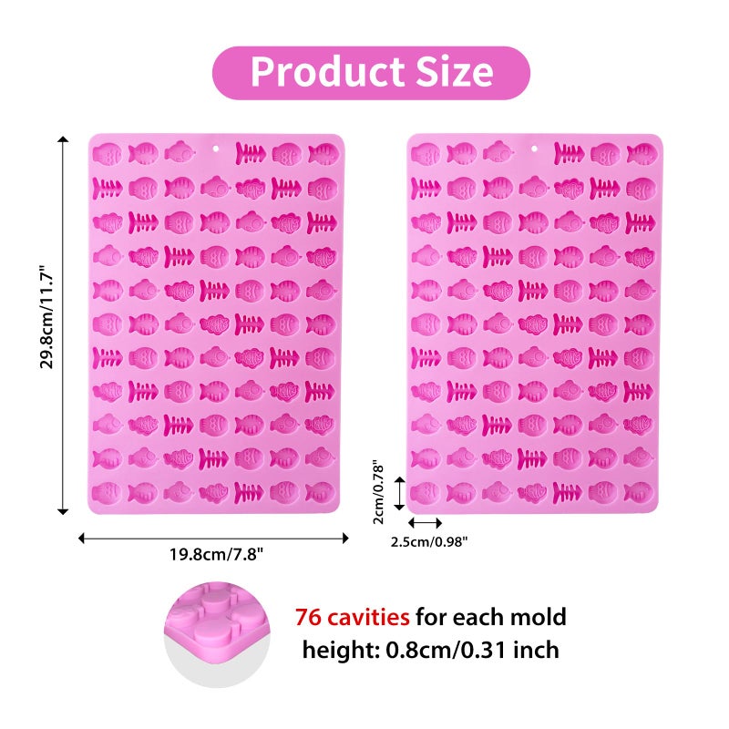 Ecerangus 2 PCS Gummy Fish Candy Molds Silicone, Cat Dog Treat Molds,152 Cavity Fish Mini Silicone Mold for Chocolate, Fondant, Candy, Biscuits, Cookie, Jelly and Cat Dog Training Commands Concept - Image 2