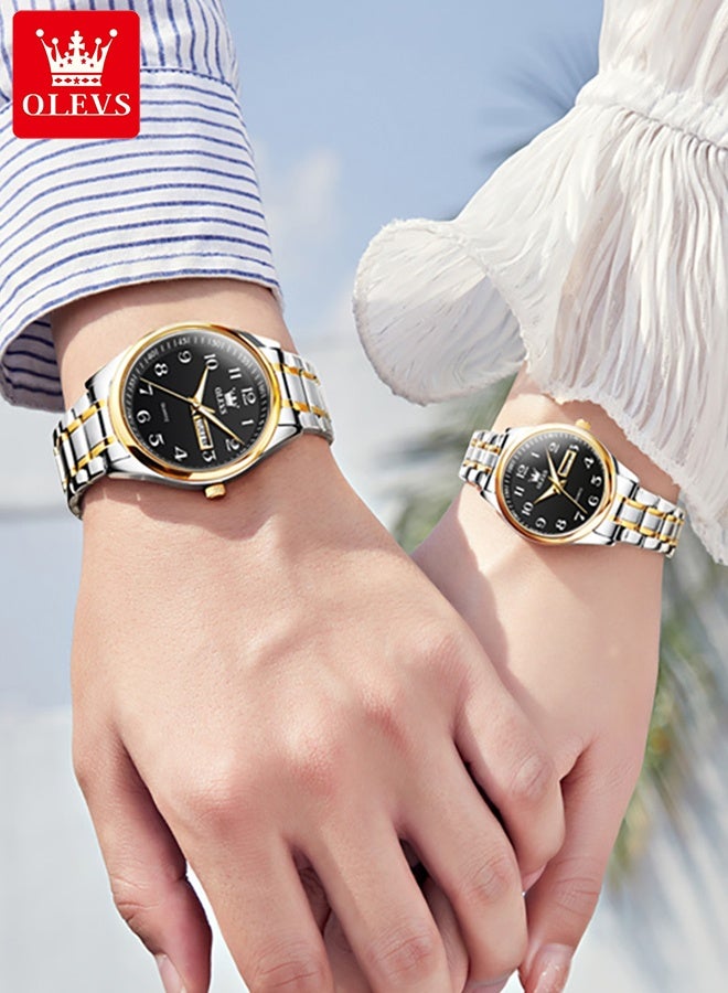 Watch For Couple Men's and Women's Watch Top Luxury Stainless steel Quartz Couple Set Pair Wrist Watch Fashion Business Calendar Waterproof Watch Men's Watches Women Watches - Image 2
