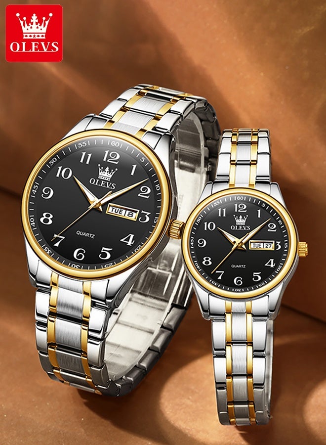 Watch For Couple Men's and Women's Watch Top Luxury Stainless steel Quartz Couple Set Pair Wrist Watch Fashion Business Calendar Waterproof Watch Men's Watches Women Watches - Image 1
