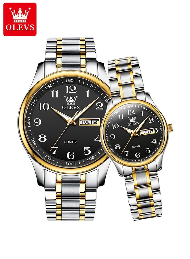 Watch For Couple Men's and Women's Watch Top Luxury Stainless steel Quartz Couple Set Pair Wrist Watch Fashion Business Calendar Waterproof Watch Men's Watches Women Watches - Image 5