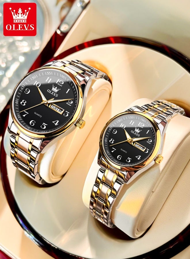 Watch For Couple Men's and Women's Watch Top Luxury Stainless steel Quartz Couple Set Pair Wrist Watch Fashion Business Calendar Waterproof Watch Men's Watches Women Watches - Image 3
