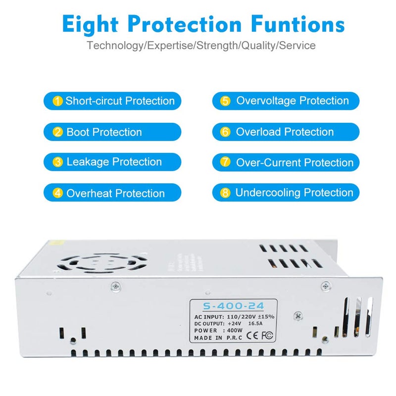 inShareplus 24V 16.5A 400W Universal Regulated Switching Power Supply, 100-240V AC to DC 24 Volt LED Driver, Converter, Transformer, Adapter for LED Strip Light, CCTV, Computer Project, 3D Printer etc - Image 2