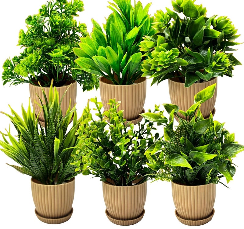 Dekorly 6 Packs Fake Plants Small Mini Artificial Plants Indoor For Home Farmhouse Bathroom Shelf Dcor Height 17Cm Chocolate Plastic