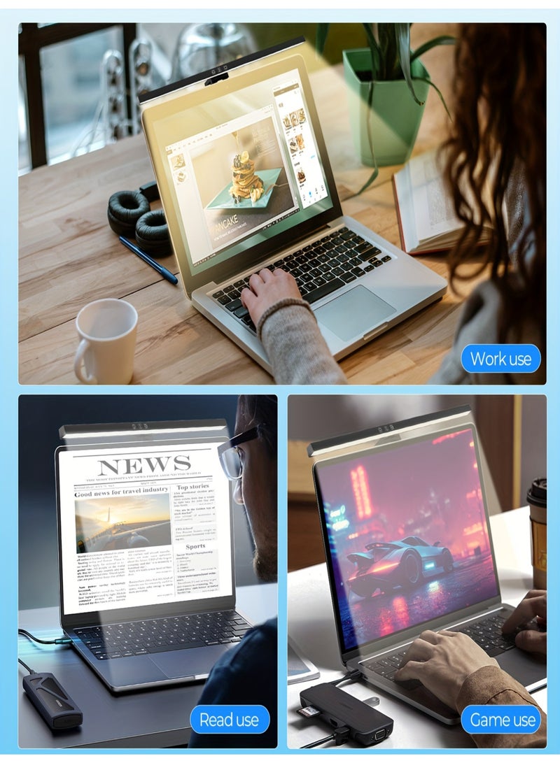 شاشة كمبيوتر LED مزودة بإضاءة ومصدر طاقة USB-C ومفتاح تحكم باللمس وثلاث درجات حرارة ألوان قابلة للتعديل لمكتب الألعاب المنزلي 330 مم - Image 2